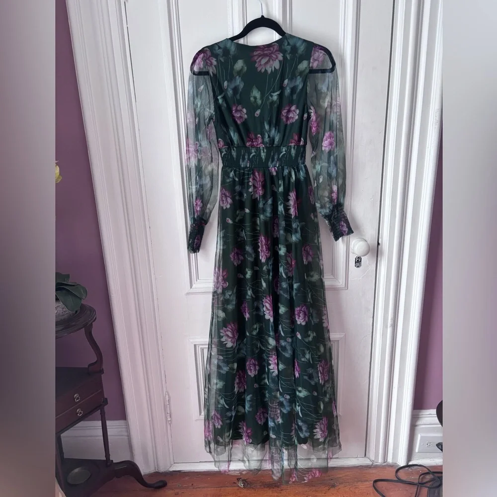 Baltic Born NWT Layla Tulle Maxi Dress Dark Floral Green 3 Layers - Picture 5 of 16
